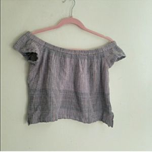 cloth & stone Lavender Plaid Off-Shoulder Top